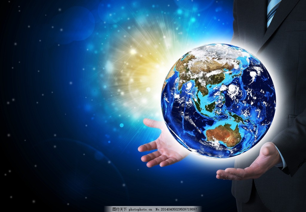 手中地球,藍色地球 手勢 保護 愛護 光線 科技背景-